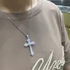 Vecalon Big Cross Pendant 925 Sterling Silver 5a Zircon Bröllop Engagemang Pendants med halsband för kvinnor Män Smycken