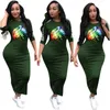 Kobiety Drukowane Suknie Letnie Krótki Rękaw Długie Suknie Plażowe Bodycon Jednoczęściowy Spódnica Rainbow Lip Designer Dress Club Odzież Gorący Nowy