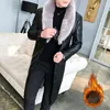 Moda Uzun Kürk Deri Ceket Erkek Deri Hendek Coats ile Big Kürk Yaka Yaka Ayrılabilir gabardina Hombre