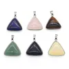 Natural Stone Pendant Faceted Triangle Gemstone Charm Energy Healing Crystal Pendants with Golden Bezel Frame for DIY Jewelry