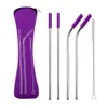 100set/lot Colorful Reusable Silicone Tips Cover Stainless Steel Straight Bent Drinking Straws With Brush Set Bar tool