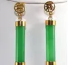 Vintage Kobiety Zielone Jade Kolczyki Dangle 18 K Pozłacane ćwieki Party Biżuteria NewFree Shipping