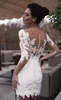 Sheath Short Wedding Dresses 12 슬리브 멍청이 de Novia Applique 분리 가능한 기차 스윕 기차 웨딩 드레스 3952518