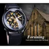 Forsining Black Golden Retro Luminous Hands Moda Masculina Mecânica Esqueleto Relógios De Pulso De Couro Marca Top Relógio De Luxo Montre270Y