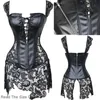 Womens Sexy Corsets Faux Leather Steampunk Gothic Clothing Long Fashion Black Green Corset Lace Up Bustier Overbust Plus Size AI