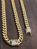 Mens Miami Miami Cuban Link Stail Set 18K Gold Plated 14mm Diamond Clasp238z