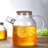 Glass Teapot with Bamboo Lid Stove Top Safe Heat Resistant Borosilicate Pyrex Kettle Pitcher for Tea Juice Water Coffee 1800ml