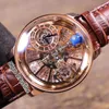 New Astronomia Tourbillon Baguette Quartz Swiss Mens Watch Rose Gold Silver Diamond Skeleton Squelette Brown Le cuir STRAP Watches Pure7037797