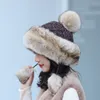 Fashion-new women's hat winter beanie knitted hat Angola Rabbit fur Bonnet girl 's hat faale cap with fur pom pom