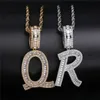 Hotsale Custom Name Bling CZ A-Z Letter Pendants Necklaces with 24inch Rope Chain for Men Zircon Hip Hop Jewelry