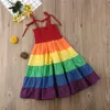 2019 été nouveaux enfants filles arc-en-ciel robe à rayures enfants robes de princesse sans manches