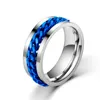 Rostfritt stål 8mm ringar för män Center Chain Spinner Ring Black Blue Gold Silver Size 6-13