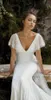 Lihi hod sjöjungfru bröllopsklänningar paljetter kortärmad v nacke Sequined Backless Sweep Train Wedding Dress Bridal Gowns Vestidos de Noiva