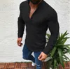 Novo design masculino sólido manga longa casual linho com decote em v camisa masculina solta pulôver topos roupas pluse tamanho S-5XL235n
