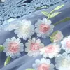 2020 Lato Jesień Z Długim Rękawem Okrągły Neck Niebieski Kwiatowy Print Koronki Haft Panele Mid-Calf Dress Elegant Casual Dresses Lag04T11127