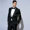 Handsome Black Groomsmen Shawl Lapel Groom Tuxedos Men Suits Wedding/Prom/Dinner Best Man Blazer(Jacket+Pants+Tie) AA237