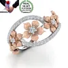 OMHXZJ Wholesale European Fashion Woman Girl Party Wedding Gift Flower Ziron 18KT White Gold conRose Gold Ring RR611