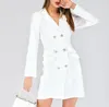 New see windbreaker stitching double-breasted suit fabric coat dress long paragraph European and American women's autumn and winter