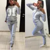 Kvinnor 2 styck set hoodies sweatshirt topp jogging kostymer tracksuit gymbyxor byxor våren kvinnor sportkläder tröja fritid