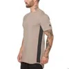 2019夏の男性ジムTシャツ半袖Tシャツフィットネスボディービルの男性短綿ランニングステッチカラースポーツティートップス4色