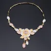 Afrikanska Smycken Satser Flower Halsband Armband Dubai Guld Smycken Set för Kvinnor Bröllopsfest Bridal Örhängen Ring