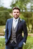 2019 Esmoquin de boda azul con solapa con muescas, trajes para padrinos de boda, traje de fiesta de negocios para hombre, traje de dos piezas (chaqueta + pantalón + chaleco)