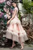 2020 rosa fjäder prom klänningar v nacke 3d blomma appliqued pärlstav kändis fest klänningar te längd kostym formell kvällsklänning