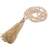 Crystal Glass Pärlor Halsband Tassel Hänge Hand Knitted Bohemian Fashion Vintage Statement Halsband Smycken för Kvinnor Flickor