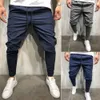 Мужские мода мода тощие растягивающие брюки Slim Fit прямые брюки ноги