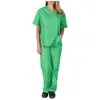 Dwa kawałek sukienka Unisex praca Ubrania mundury pielęgniarskie zarośla moda krótki rękawów topy koszulki w dekolcie spodnie dłoni odzież # t2g1