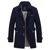 Men's Trench Coats Winter Autumn Men Jacket Coat Fashion Turn-down Collar Solid Casual Overcoat Outerwear Windbreaker Plus Size 5XL 6Q2537