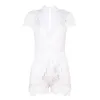 Hollow out lace playsuit sexy v pescoço manga curta magro Macacões de verão para as mulheres combinatória femme ete terno corporal ez *