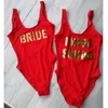 Hot Costumi da bagno Donna Costume intero BRIDE SQUAD Costume da bagno taglio alto Monokini nero Body Bachelor Party WCW484