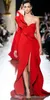 New Modern Red Prom Dresses One Shoulder Long Sleeve Front Split Formal Party Evening Gowns Runway Fashion Prom Wear Custom Made