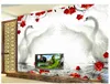 ロマンチックな白鳥の赤いバラパターン背景壁絵画の壁の壁の壁紙リビングルームのための3 d