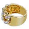 Per anelli gioielli di Hip Hop degli uomini Glarings zircone Cluster Anelli di lusso di modo 18K placcato oro di rame Qualita stile catena anelli di barretta