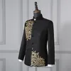 Noir blanc hommes costumes style chinois or broderie Blazers bal hôte scène tenue mâle chanteur équipes choeur vêtements de mariage