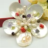 Broches de fleurs Perles de pierre multicolores et perles d'eau douce Nacre naturelle Coquillage blanc 5 pièces