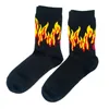 Men Fashion Hip Hop Hit Color On Fire Crew Socks Red Flame Blaze Power Torch Hot Warmth Street Skateboard Cotton Long Socks