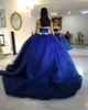 Glitter Cekiny Royal Blue Ball Suknia Quinceanera Sukienka Koronkowe Aplikacje Puffy Girls 15 lat Urodziny Suknie Vestidos de Quinceañera