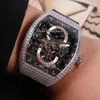 新しいヴァンガード YachTing V45 S6 ブラックスケルトンダイヤル自動メンズ腕時計スチールケースダイヤモンドベゼルレザー/ラバースポーツ高品質腕時計