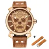 Benyar New Gold Skull Prosty zegarek męski zestaw luksusowy moda skórzana kwarcowa ręka Mężczyźni Zegar wojskowy Relogio Masculino244Q