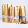 9 Размер Золотой Встаньте мешок из алюминиевой фольги с прозрачным окном пластиковый пакет молния закрывающейся хранения продуктов питания Упаковка мешок LX2687