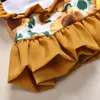 2pcsセットファッション秋の幼児新生児の女の子のひまわりを離れた肩のクロップトップショーツ衣装かわいい服h3439353