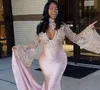 Sexy Hoge Hals Sleutelgat 2019 Prom Dresses Mermaid Pageant Lange Mouw Kant Saoedi-Arabië Avond Vestido de Noche Formele Partyjurken