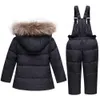 Children Winter Suits Boys Girls Duck Down Jacket Bib Pants 2 Pcs Clothing Set Thermal Kids Warm Thicker Coat Snow Wear Parka