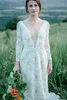 A Line White Lace long Sleeves Beach Bohemian Wedding Dress Gown Backless Boho Bridal Dresses