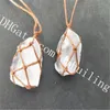 10Pcs Caged Raw Clear Quartz Stone Necklace 25-35mm Freeform Natural Milk White Rock Crystal Macrame Adjustable Intention Necklace Boho Chic