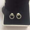 Nuevos aretes redondos eternos con diamantes CZ para Pandora Pendientes de plata de ley 925 Moda Wild Vintage para mujer con caja