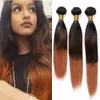 # 1B Raízes 4 30 Ombre Hetero Cabelo Humano Weave Pacotes 3Pcs marrom preto de trama extensões do cabelo Médio Auburn 3Tone Ombre brasileiros